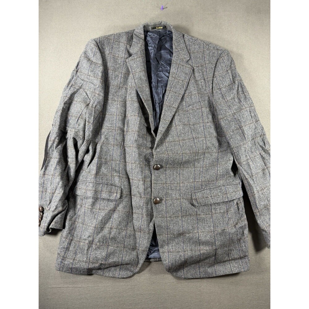 Vintage Barbour Sports Coat Jacket Mens 110 44R Wool Windowpane 2 Button Blazer